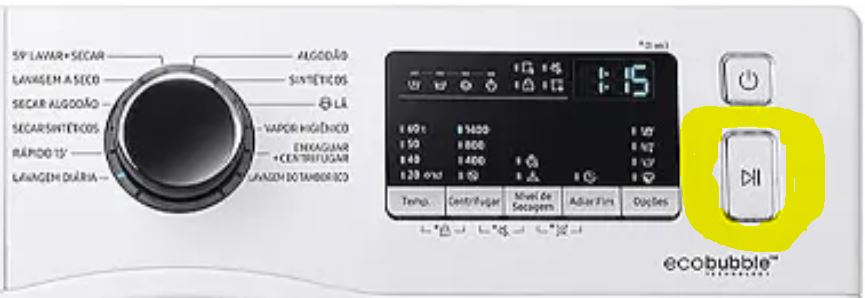 Botão Iniciar no painel da máquina